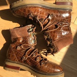 Leather Croc Style Boots by ASOS